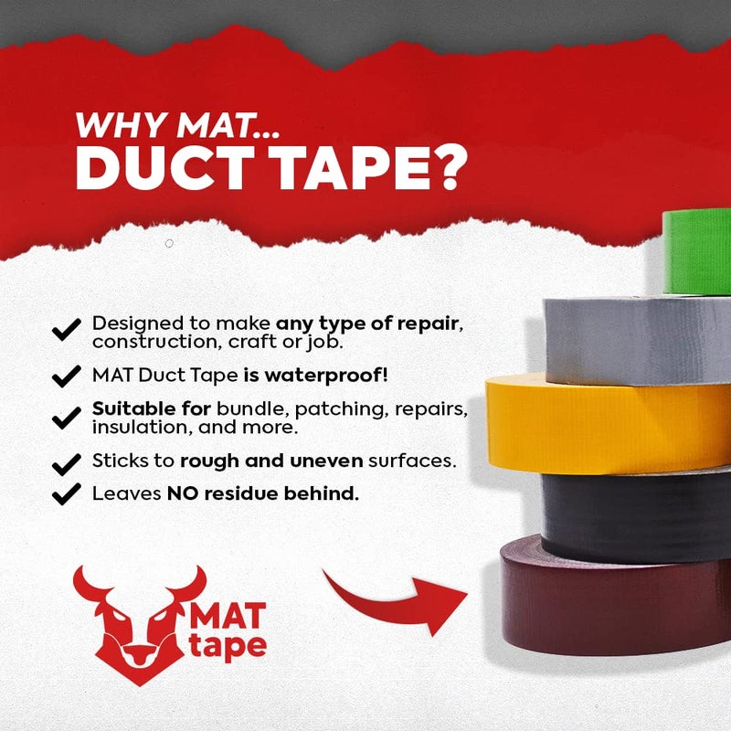 MAT Tape MAT Duct Tape Black Industrial Grade, 6 inch x 60 ft. Waterproof, UV Resistant for Crafts, Home Improvement, Repairs, & Projects - Image 2